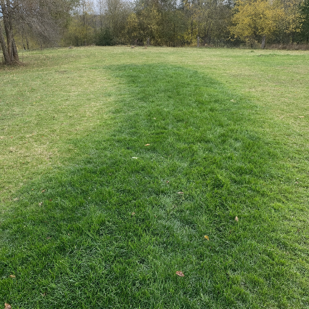 A soggy, unusually green patch of lawn over the drain field of a Waterford home, a sign the septic tank needs pumping